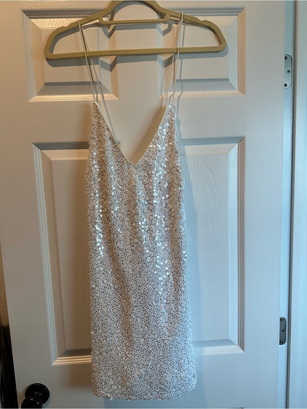 Lulu's White Sequin Spaghetti-Strap Slip Dress